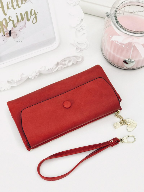 Large Women's Black Trendy Wallet Gold Zipper