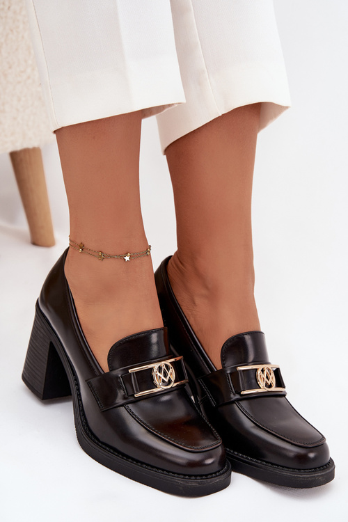 Dámske poltopánky na podpätku so zlatým detailom čokoládové Privelle