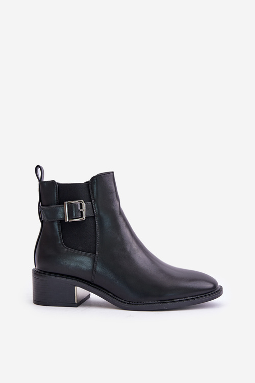 Dámské Chelsea boty na nízkém podpatku se zlatou sponou černé Vomera