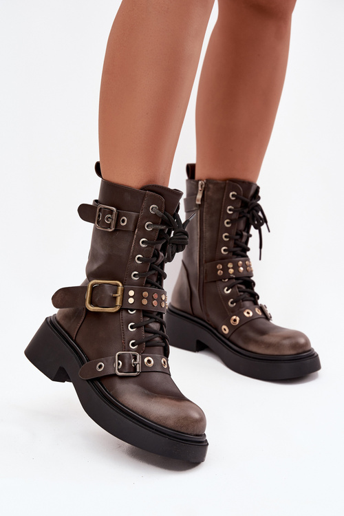 Zateplené dámske pracovné členkové topánky s prackami hnedé Marisse