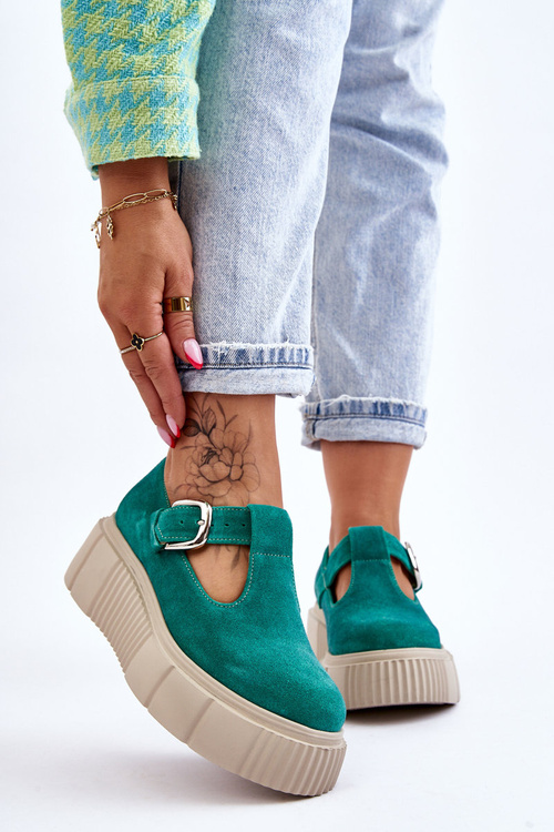 Módní semišové boty na masivní platformě zelené Colson