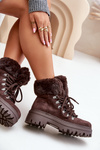 Dámské šněrovací boty s kožíškem tmavě hnědé Vaminia