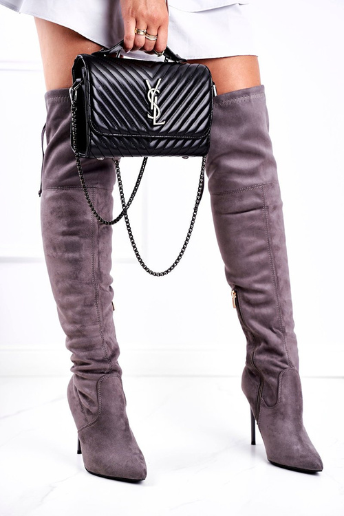 Dámské Kozačky na Podpatku Semišové Šedé Timor