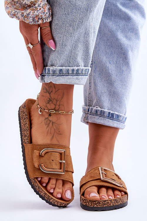 Ženské semišové žabky na platforme Camel Festival Platform