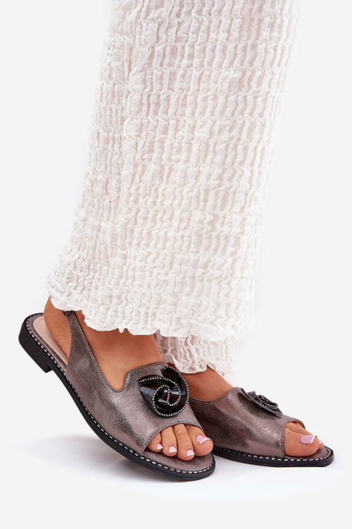 Lesklé Dámské Sandály S Ozdobou S.Barski KV51-006 Šedé