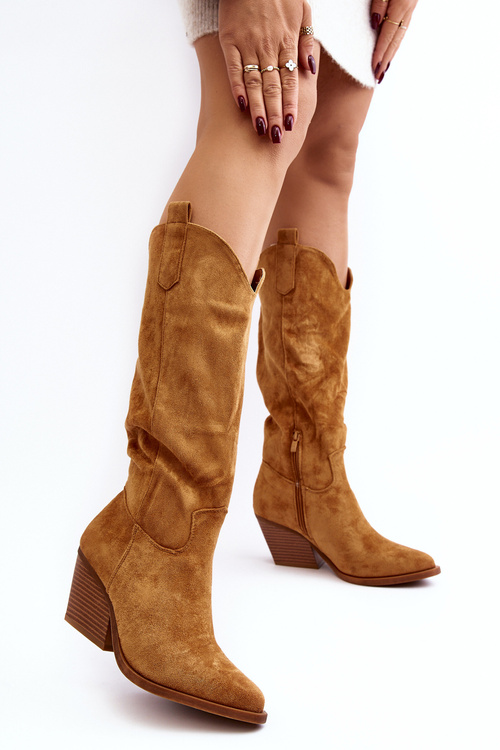 Dámské cowboyové kozačky na podpatku před koleno Camel Oppore