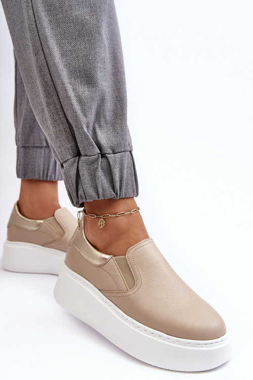 Dámské kožené sportovní boty na platformě Beżowe Lemar Manish