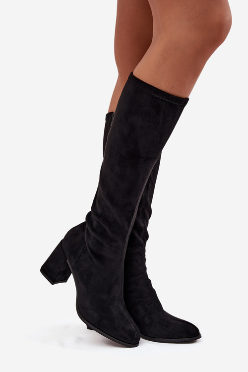 Dámske čižmy na podpätku z eko semišu čierne Yelisse