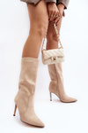 Dámské kozačky po půl lýtka na jehle béžové Odetteia