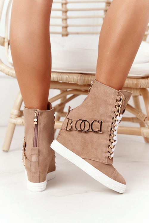 Dámské Semišové Sneakersy BOOCI Zlatá Písmena Světlý Camel