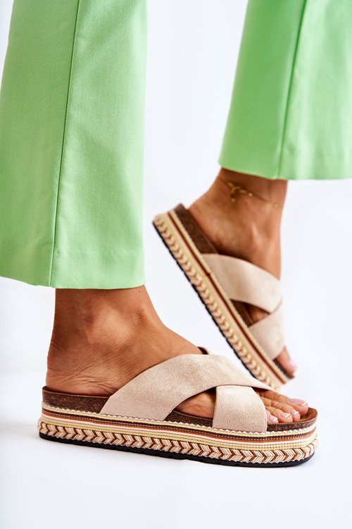 Dámské semišové pantofle na platformě béžove Jossie