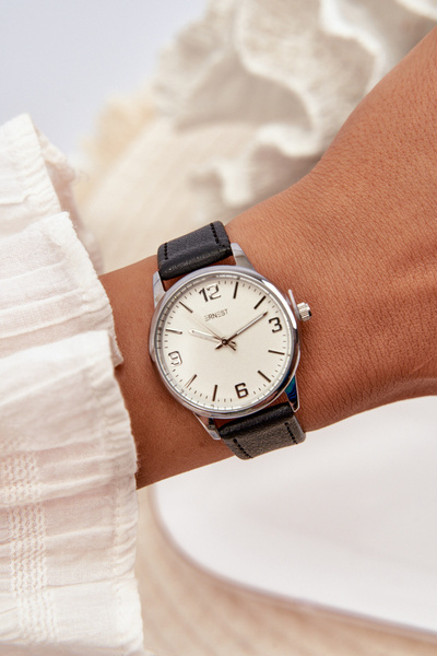 Dámske hodinky na eko koženom remienku čierne Ernest E62177