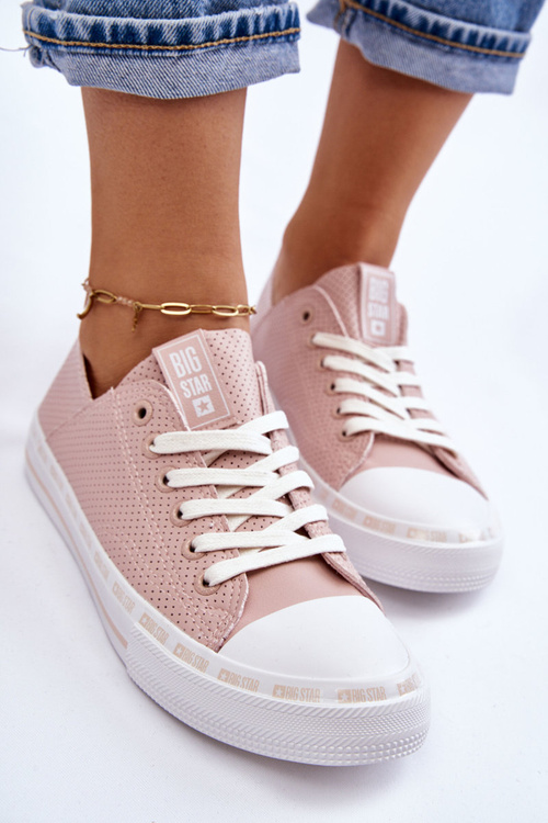 Dámska kožená koža veľká hviezda LL274015 Pink Sneakers
