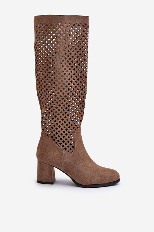 Průsvitné kozačky na podpatku z semiše Beige Jolenna