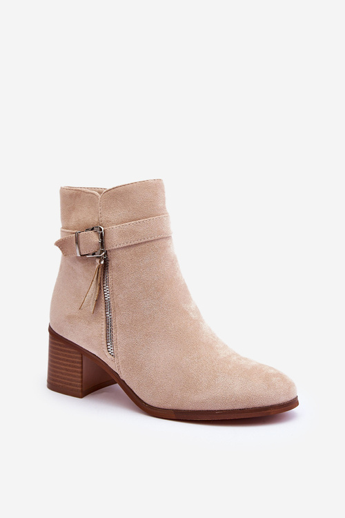 Semišové vysoké podpätky so svorkovou béžovou brontou