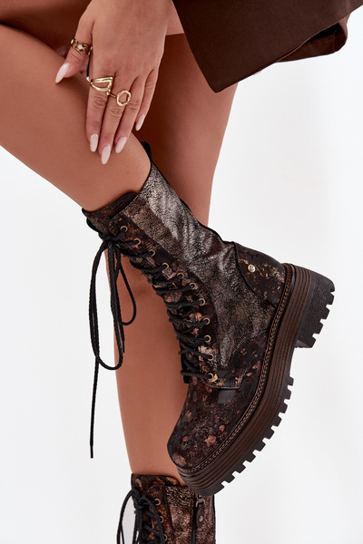 Dámské Kožené Workery Work Shoes Maciejka 06203-32 Hnědo Zlato