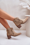 Perforované Semišové Čižmy Béžové Lewski Shoes 3170/2