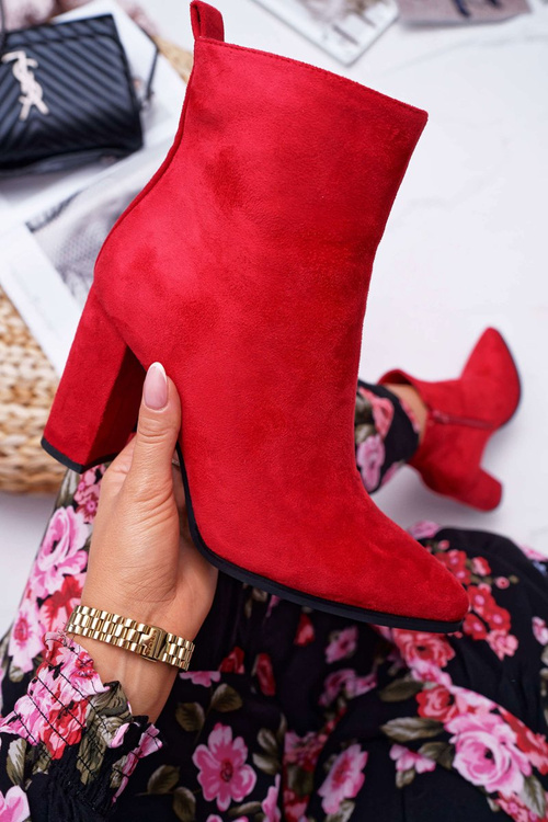 Dámské Kotníkové Boty Na Podpatku Se Zipem Červené Ferol