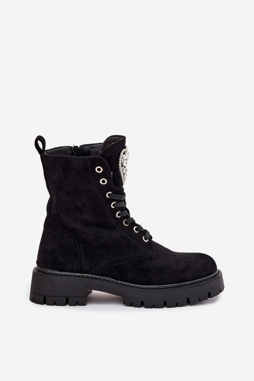 Dámske pracovné členkové topánky s kryštálmi na jazyku čierne Rosira