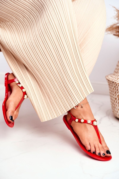 Dámske gumové sandále Red Flip -flops Denise Pearls