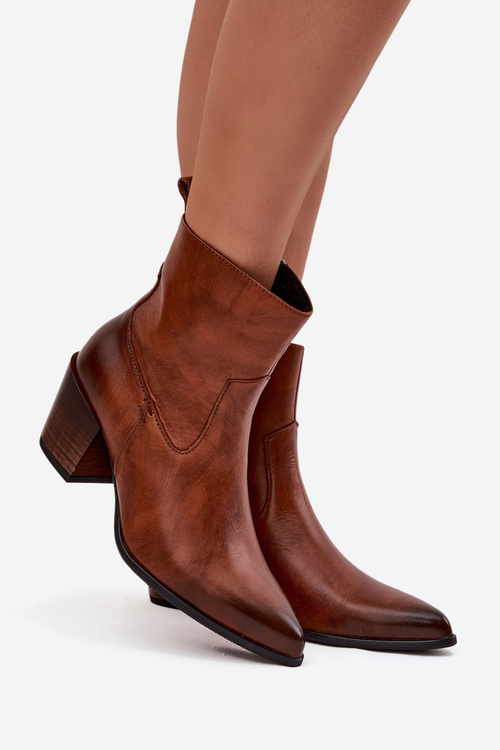 Kožené Čižmy Pre Ženy Na Päte Vyhrievané Zazoo 60565 Hnedé