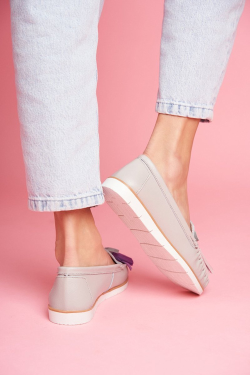 Dámské Mokasíny Kožené Šedé Bebbo