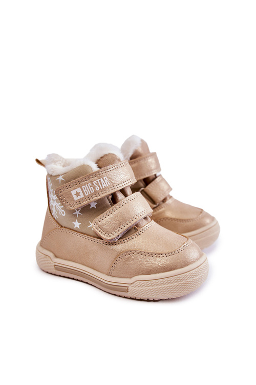 Dětské zateplené kozačky na suchý zip Big Star KK374189 Béžovo-zlatá