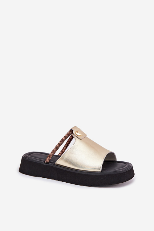 Dámské kožené sandály na platformě se zdobným páskem D&A MK51-475 Zlaté