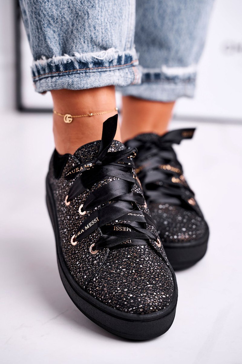 Dámské tenisky elegantní kožené Laura Messi Černé 2045