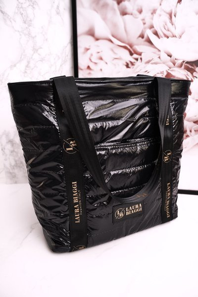 Veľký nakupujúci Laura Biaggi Bag Black Golden Logo