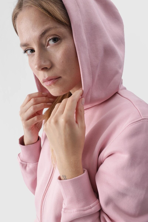Dámska Mikina S Kapucňou Na Zips Bavlnená 4F Růžová 4FWMM00TSWSF1467-56S