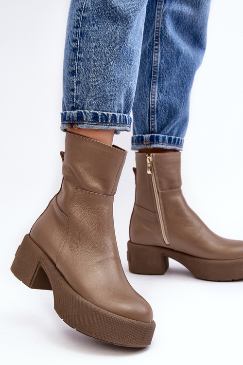 Kožené boty s nízkou podpatek tmavě hnědé Lemar Volavola