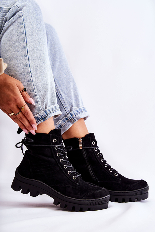 Suede Trappers S prošíváním Černé Layden