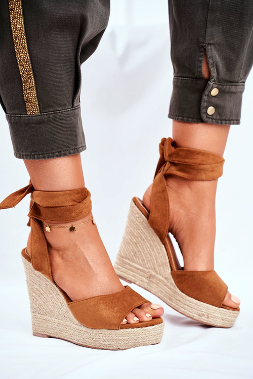 Dámské Sandály Na Klínu Šněrované Camel Belleza