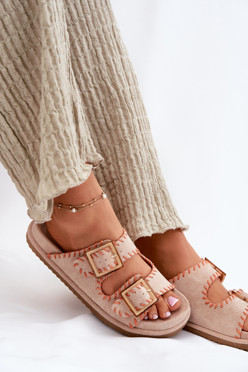 Dámske Sandále S Prackami A Dekoratívnym Švom Béžové Visley