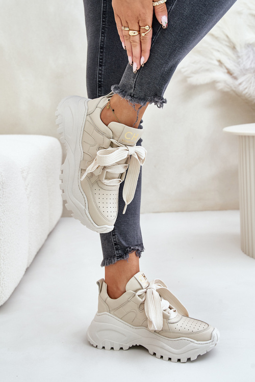 Dámske Kožené Tenisky Béžové CheBello 4583