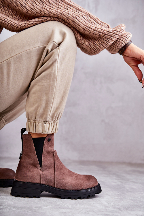 Semišové Teplé Boty Na Plochém Podpatku Světle hnědé Salome