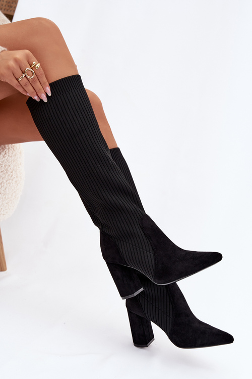 Dámské kozačky na podpatku Černé Yserine