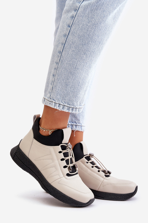 Zateplené Sportovní Kožené Boty Na Zip Béžové Artiker 55C0038