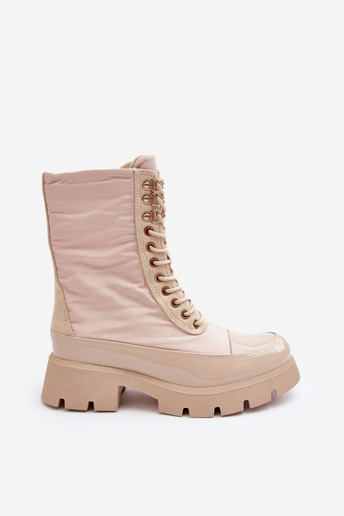 Ocieplané botky workery na plochém podpatku bežové Saranema