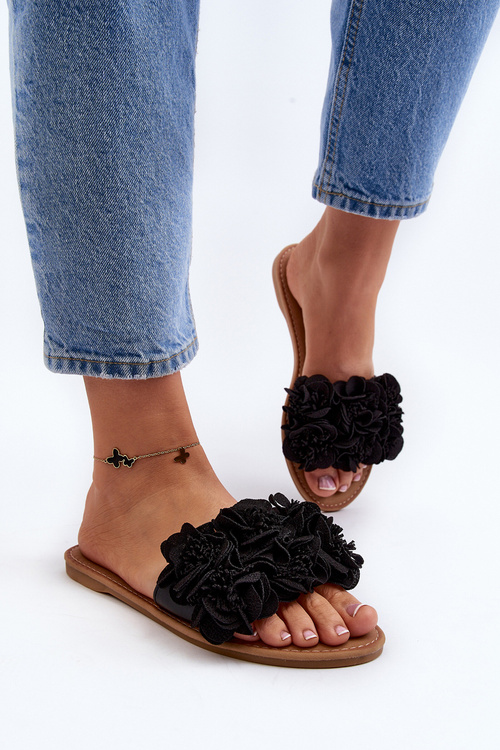 Dámské Žabky S Květinami Černé Eelfan