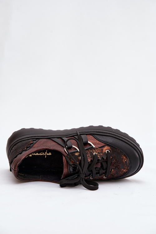 Kožené dámske tenisky na platforme Maciejka 06562-25 čokoládové