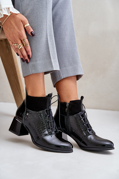 Zazoo 60503 Kožené Boty Na Podpatku Zateplené Černé