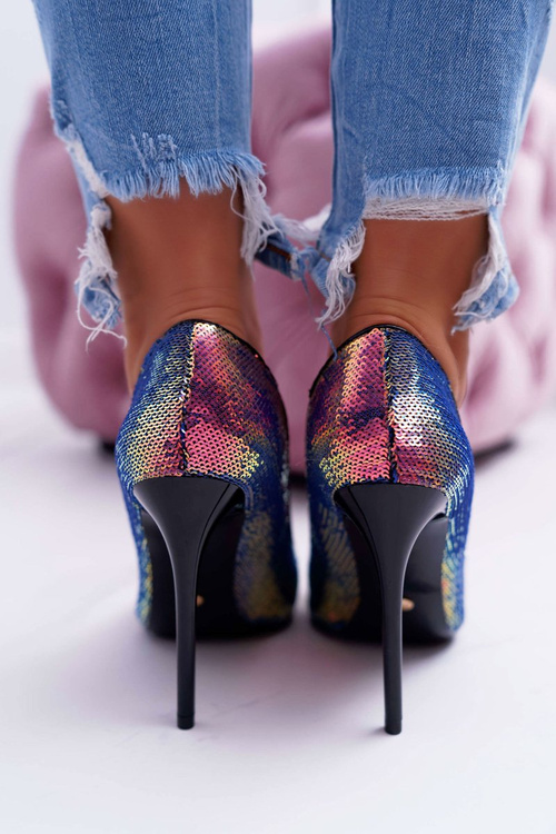 Dámske dúhové vysoké podpätky s flitrami CrazyStuff