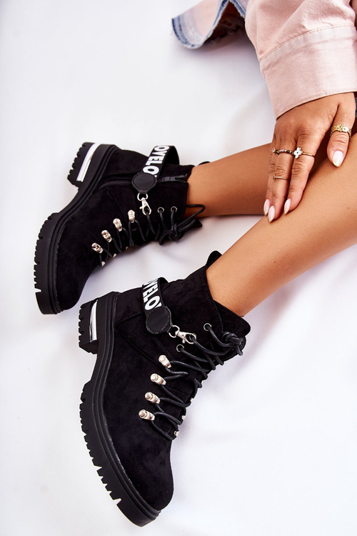 Semišové Teplé Boty S Páskem Černá Aurelio