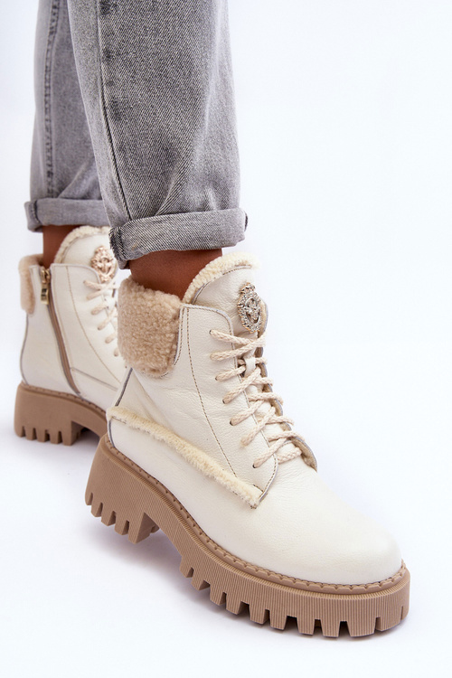 Dámské Kožené Trapery Botky Krémové Vergo