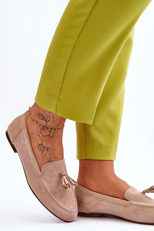 Semišové klasické mokasíny s strapcami béžová Averil