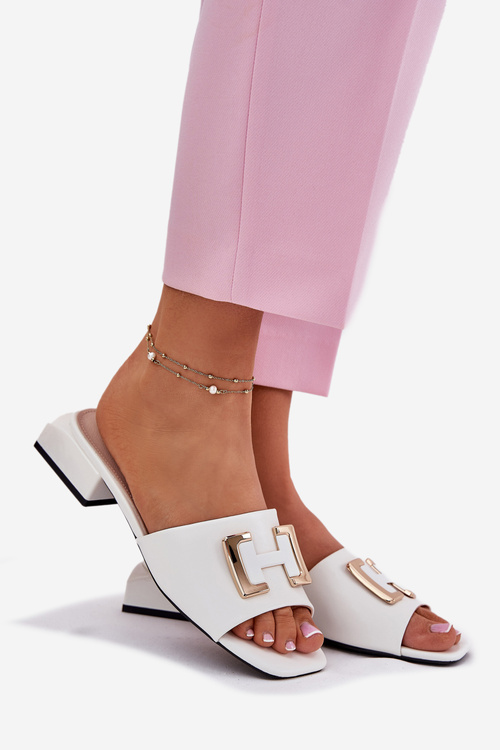 Elegantní Dámské Pantofle Na Klíně Se Zlatým Detalem Vinceza 62229 Bílé