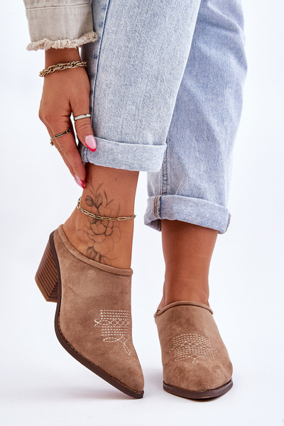 Dámské semišové kovbojské pantofle Béžová Romina