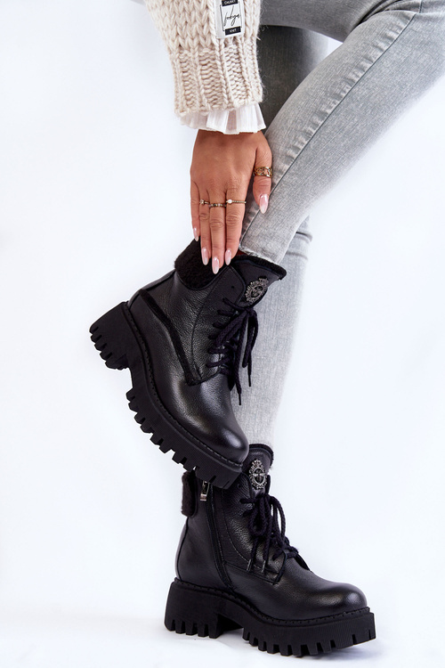 Dámské kožené trapperské boty černé Vergo